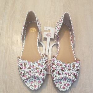 Peep Toe Floral Print Flats
